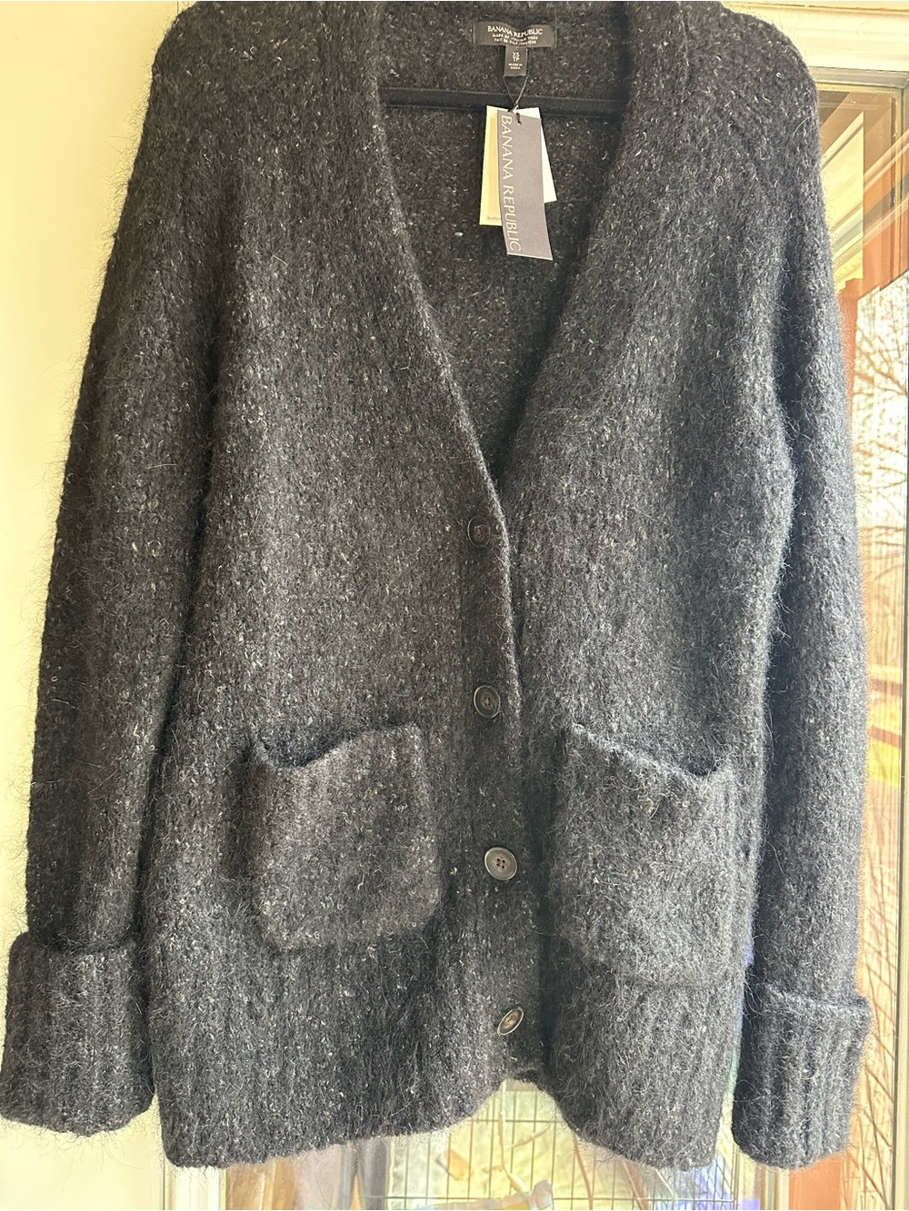 Banana Republic Charcoal Fuzzy Knit Cardigan with Brand Tag